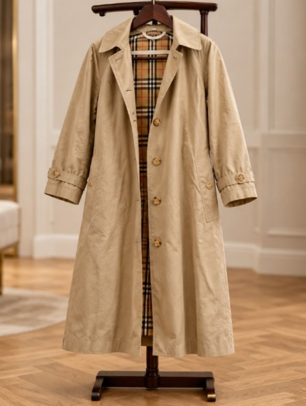 Authentic Burberry Plaid Trench Coat in Brown & Red
